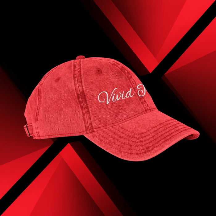 Vintage Embroidered Cap - Vivid Point Distressed Red Baseball Hat