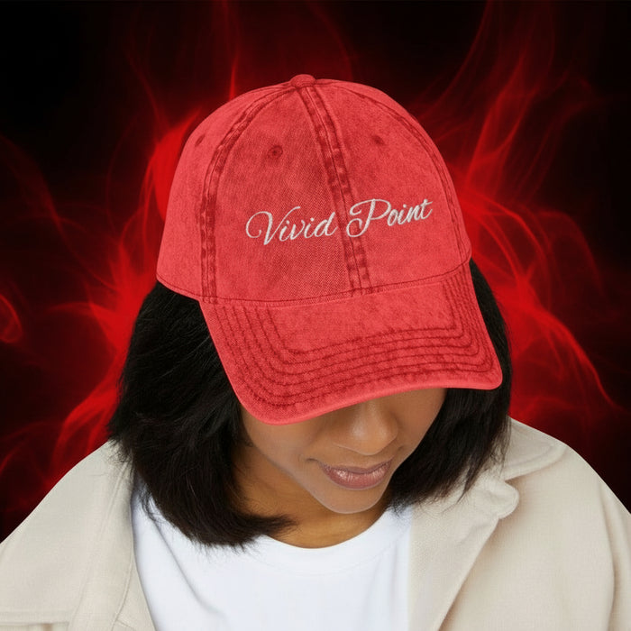 Vintage Embroidered Cap - Vivid Point Distressed Red Baseball Hat