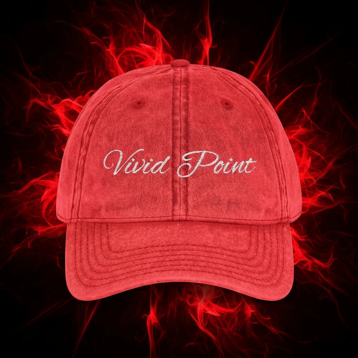 Vintage Embroidered Cap - Vivid Point Distressed Red Baseball Hat